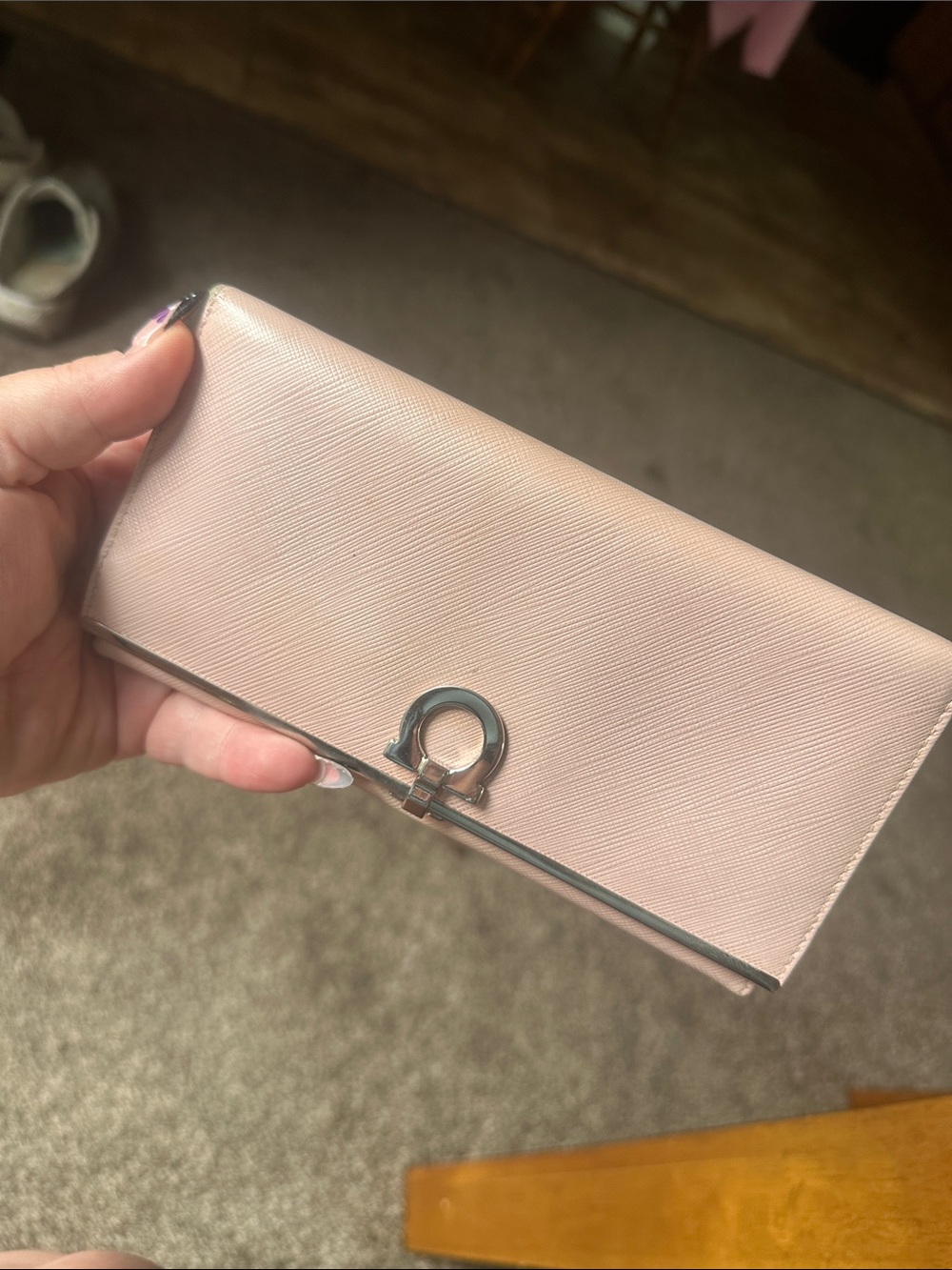 Women's Pink Saffiano Leather Wallet with Silver Hardware